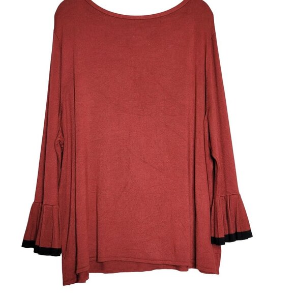 The Limited Women's 3X Knit Blouse Scoop Neck Pleated Cuffs Deep Red - Picture 2 of 8